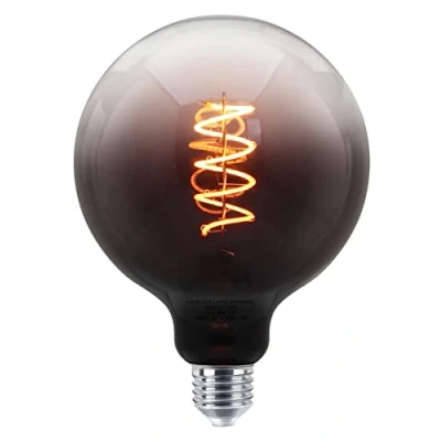 Image of Long Life Lamp Company LED Glass Globe Light Bulb E27 Edison Screw Coil Spiral Filament Grey Smoke G125 Gradient