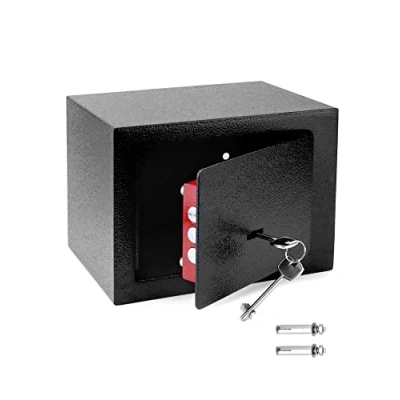 Image of QWORK® Mini Home Safe Box 3 Key Locking 23x17x17cm High Security Steel Construction Fire Retardant Furniture for Cash Jewelry Phone Valuables