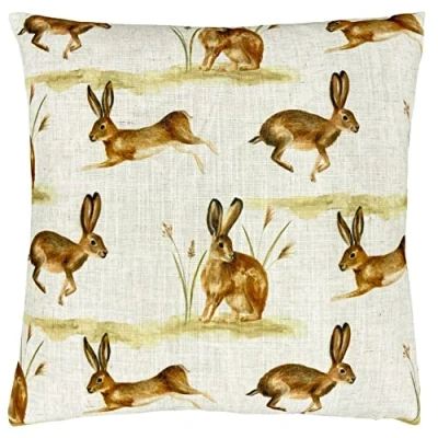 Image of Evans Lichfield Country Running Hares Polyester Filled Cushion, Polyester, Linen, Multi