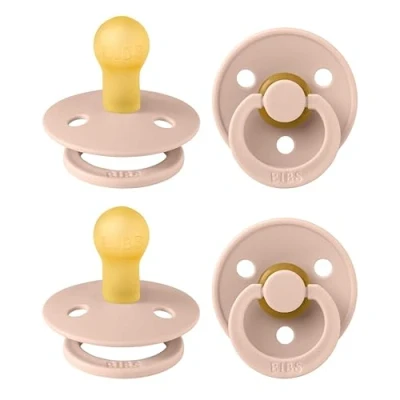 Image of BIBS Colour Soother 4 Pack, BPA Free Dummy Pacifier, Round Nipple. Natural Rubber Latex, Made in Denmark, Size 1 (0 6 Months), Blush