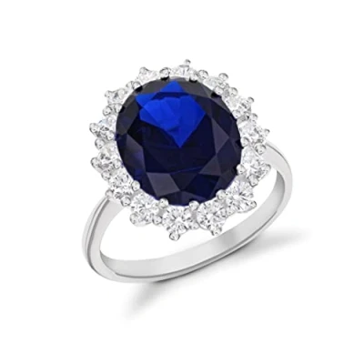 Image of Tuscany Silver Women&#039;s Sterling Sapphire and White Cubic Zirconia Cluster Ring Size M