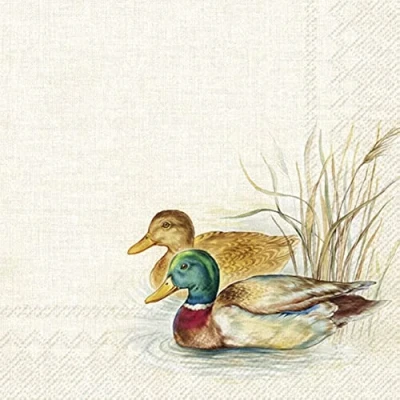 Image of IHR Ideal Home Range Paper Napkins Hunted Ducks Cream 20 pc. 3 Ply Cocktail 25 cm x / 10 inch