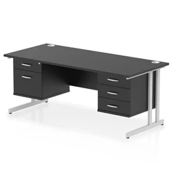 Image of Impulse 1800x800 Desk Black/Silver Cantilever 2 &amp; 3 Drawer Fixed Peds