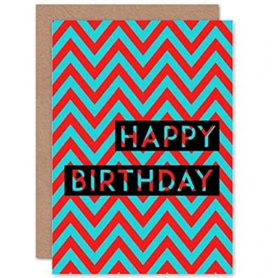 Image of Wee BLUE Coo BIRTHDAY HAPPY RED ZIG ZAG ART GREETINGS GREETING CARD GIFT