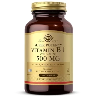 Image of Solgar Vitamin B1 (Thiamin) 500 mg Tablets Pack of 100 Supports Energy Metabolism and Nervous System Vegan
