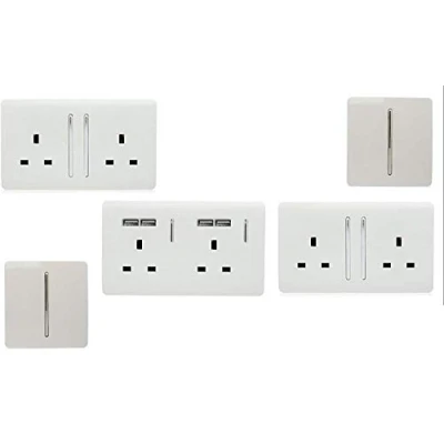 Image of Trendi Switch Artistic Modern Glossy Switches &amp; Sockets Hallway/Staircase Trade/Multi Buy Pack in White