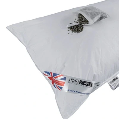 Image of HOMESCAPES Super Microfibre Lavender Pillow Infused with Dried Calming &amp; Relaxing Natural Aromatherapy Scented to Ease Insomnia Single Bounce Back Filling