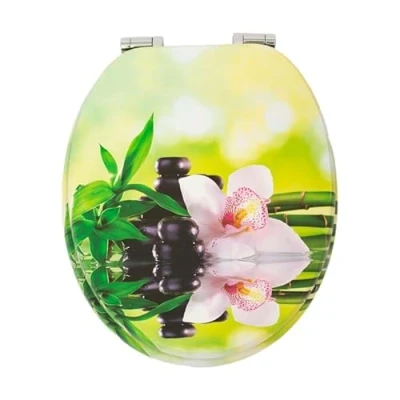 Image of 18&quot; MDF Toilet SEAT Universal Adjustable Fit Most Toilets Oval Seat┃Bathroom Standard Wooden WC +Fittings (Zen Garden)