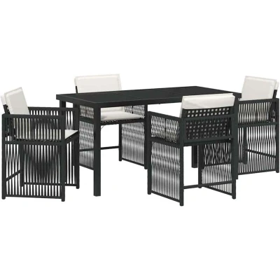 Image of vidaXL 5 Piece Garden Dining Set with Cushions Black Poly Rattan