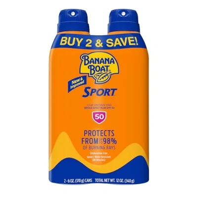 Image of Banana Boat Sport Ultra SPF 50 Sunscreen Spray Twin Pack 50, On Sunscreen, Water Resistant Oxybenzone Free Pack, 6oz each