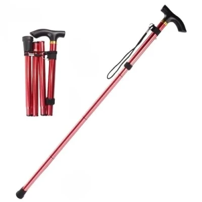Image of Walking Stick, Lightweight Flexible and Easy Adjustable Height Folding Extendable Cane, Durable Aid Mobility Collapsible Stick (Red)