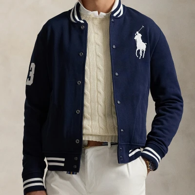 Image of Polo Ralph Lauren BIG PONY Baseball Jacket Zipup sweatshirt, Men&#039;s, Size: Small, Cruise navy