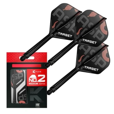 Image of TARGET Darts Nathan Aspinall K Flex Flights and Shaft System, No.2 (Medium, 33mm) Pack of 3 Kflex All In One Flights, Player Edition Accessories Dart Stem
