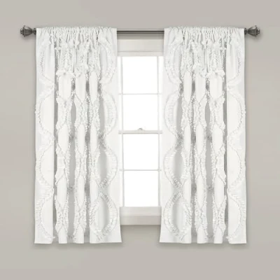 Image of Lush Decor Avon Window Curtain Ivory Panel for Living, Dining Room, Bedroom (Single), 54&quot; W x 63&quot; L, White