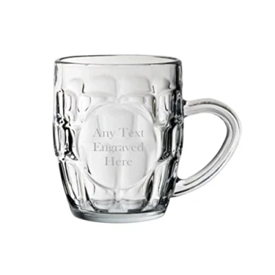 Image of [Custom] Personalised Engraved Glass Half Pint Dimple Tankard Panelled 10oz (29cl) Christmas Birthday Gift Any Text Engraved.