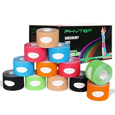 Image of PHYTOP 12 Rolls Kinesiology Tape Pre Cut Muscle 5cm x 5m for Knee Shoulder and Elbow, Elastic Therapeutic Sports Tapes Support Injury Recovery (Mixed Colors)