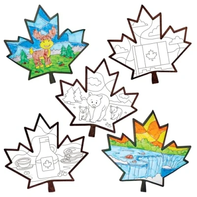 Image of Baker Ross FN024 Canada Colour in Window Decorations Pack of 20, Stained Glass Effect Kids Craft, Educational Crafts