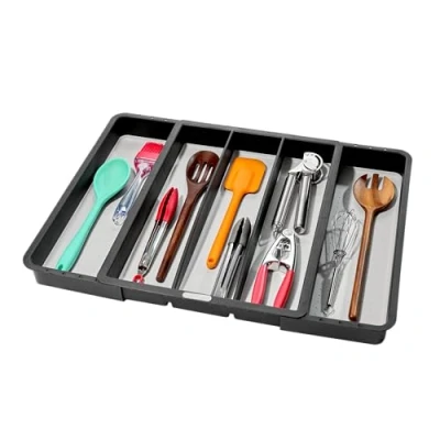 Image of madesmart Expandable Utensil Tray Granite CLASSIC COLLECTION 5 Compartments Kitchen Organizer Soft Grip Lining Easy to Clean BPA Free