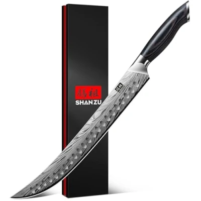 Image of SHAN ZU Japanese Butcher Knife in Powder Steel, 30 cm Brisket for Meat Cutting, Carving and Slicing High Carbon 12 Sharp Blade Breaking Knives with Ergonomic Pakkawood Handle