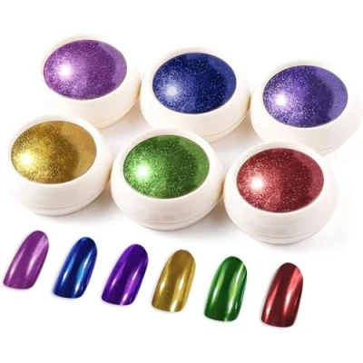 Image of BISHENGYF 6 Boxes Chrome Nail Powder, Metallic Art Glitter Set, Shiny Mirror Effect Powder for Design Decoration Christmas Collection