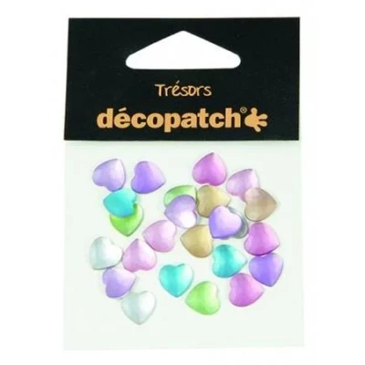 Image of Décopatch Ref BJ022O Trésors Plastic Embellishments 10mm Decorative Heart Shaped Gems Ideal for Decorating Décopatched Items Assorted Pastel Colours, Pack of 24