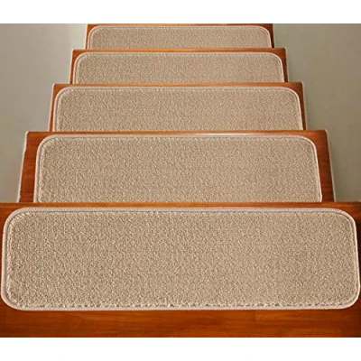 Image of Soft Plain Carpet Stair Treads NON SLIP MACHINE WASHABLE Mats/Rugs, 22x67cm, 11mm Thickness (Beige, 15)