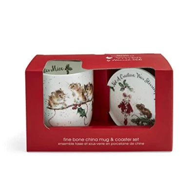 Image of Wrendale Designs &#039;Christmas Mice&#039; Mouse Mug and Coaster Set