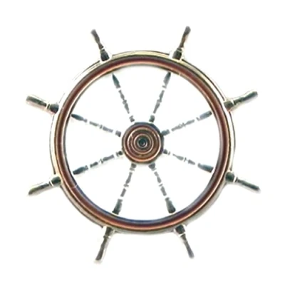 Image of Metal Enamel Pin Badge Brooch Sea Yacht Ship Boat Captain Wheel (Gold Plate)