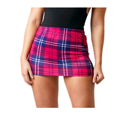 Image of Women&#039;s Tartan Micro Mini Skirt Ladies Bodycon Tight Skirts 6 24 Divas (Pink Tartan, (10 12))