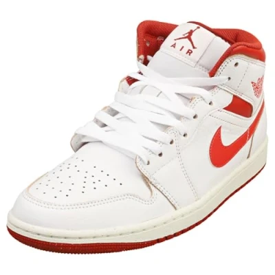 Image of Jordan AIR 1 MID SE Hightop trainers, Men&#039;s, Size: 9, White/lobster/dune red/sail Leather and textile