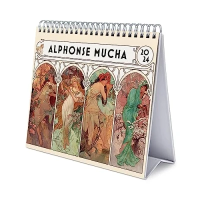 Image of Grupo Erik Alphonse Mucha Desk Calendar 2024 Desktop 8 x 7 inches 20 17 cm 12 Month Planner Art