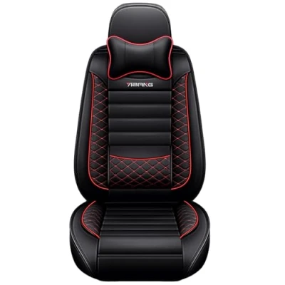 Image of nenyan Universal Car Seat Covers waterproof leather Full Set, To Fit Most Cars, Side Airbag Compatible Black Red