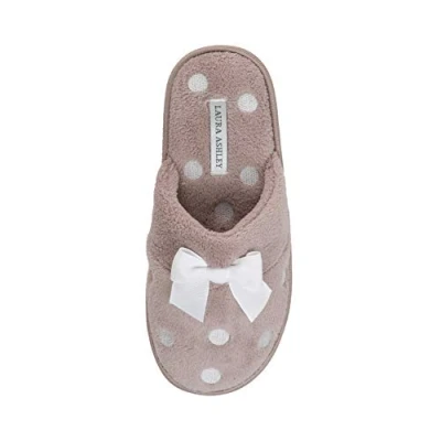 Image of Laura Ashley Ladies Dot Embroidered Soft Terry Plush Scuff Slippers