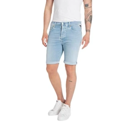 Image of Replay Men&#039;s Hyperflex Jeans Shorts with Stretch, Blue (Light 010), 31W