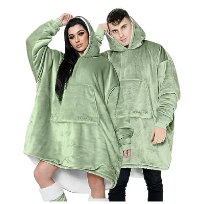Image of GC GAVENO CAVAILIA Hug And Snug Hooded Blanket Giant Hoodies Oversized Sweatshirt, Fluffy Jumper Plain Green Hoodie, One Size Hoody