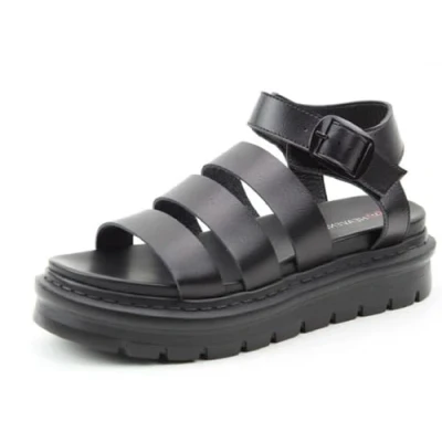 Image of Heavenly Feet Saffron Black Synthetic Leather Womens Sandals Standard Fit 5