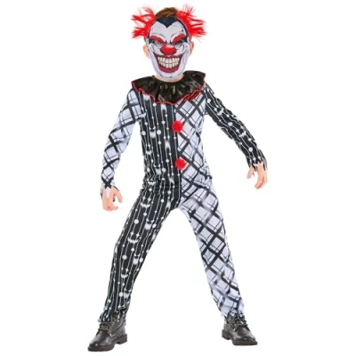 Image of Rubie&#039;s 1001484M000 Monochrome Sinister Clown Suit Kids Fancy Dress, Boys, Multicoloured, 9 10 Years