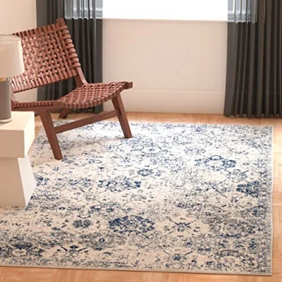 Image of Safavieh Modern Chic Rug for Living Room, Dining Bedroom Madison Collection, Short Pile, in White and Royal Blue, 91 X 152 cm