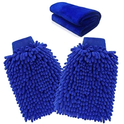Image of ariel gxr Microfiber Mitt, car Wash mitt(2 Pack) noodle Gloves cleaning mitt with free polishing cloth