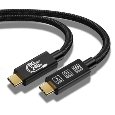 Image of YIWENTEC 80Gbps Thunderbolt 5 Compatible Cable with up to 120Gbps Bandwidth Amplification and 240W Charging Power 4, USB 4 C (2M)