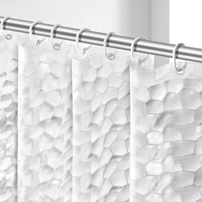 Image of OTraki Shower Curtain 72 x 78 Inch Semi Transparent 3D Water Cube Design Bath EVA Waterproof and Mould Proof Resistant Washable Thicken Bathroom 182 200 cm with 12 Hooks