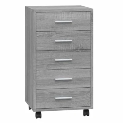 Image of vidaXL Drawer Cabinet with Castors Living Room Bedroom Storage Shelf File Chest Organiser Grey Sonoma Engineered Wood