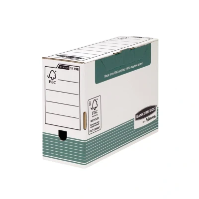 Image of Fellowes Bankers Box Transfer File 120mm Foolscap Green (10 Pack)