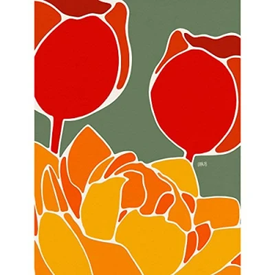 Image of Artery8 Red Tulip Rennie Mackintosh Style Painting Premium Wall Art Canvas Print 18X24 Inch