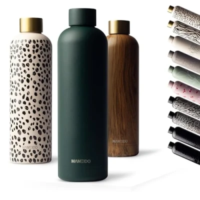 Image of MAMEIDO Metal Water Bottle 750ml, 500ml &amp; 1l Leak Proof Insulated Bottle. BPA Free Stainless Steel, Thermo Flask (Velvet Pine, 0,75l)