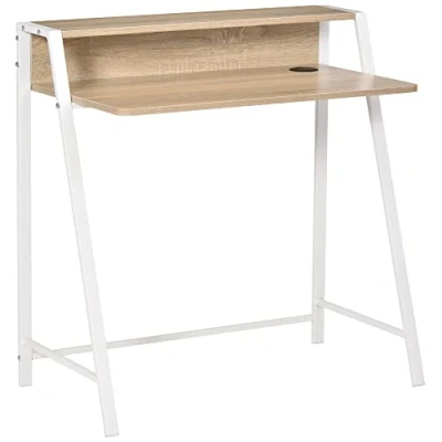 Image of HOMCOM Writing Desk Computer Table Home Office PC Laptop Workstation Storage Shelf 84L x 45W cm White and Oak