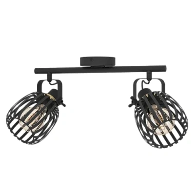 Image of Eglo Ceiling Light Fixture Girona, 2 Flame Swivel Spots lamp, Black and Brushed Brass Metal Spotlight bar, Living Room Lighting, E27 Socket