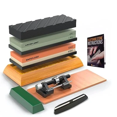 Image of Premium Whetstone Set, Knife Sharpening Stone Set 400/1000 and 3000/8000 Grit Professional Sharpener Includes Flattening Stone, Bamboo Base