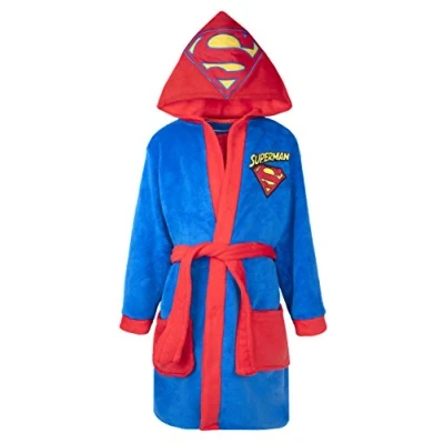 Image of Official DC Superman Kids Robe Spiderman Extra Soft Hooded Superhero for Long Sleeve 3D Features Dressing Gown Merchandise Gifts Boys (Ages 7 8)