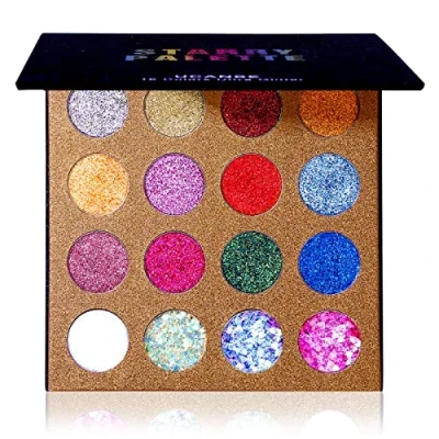 Image of UCANBE Pro Glitter Eyeshadow Palette Professional 16 Colors Chunky &amp; Fine Pressed Eye Shadow Powder Makeup Pallet Highly Pigmented Ultra Shimmer for Face Body